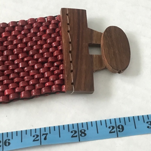 Beaded Stretch Belt Dark Red Interlocking Buckle - Picture 10 of 12